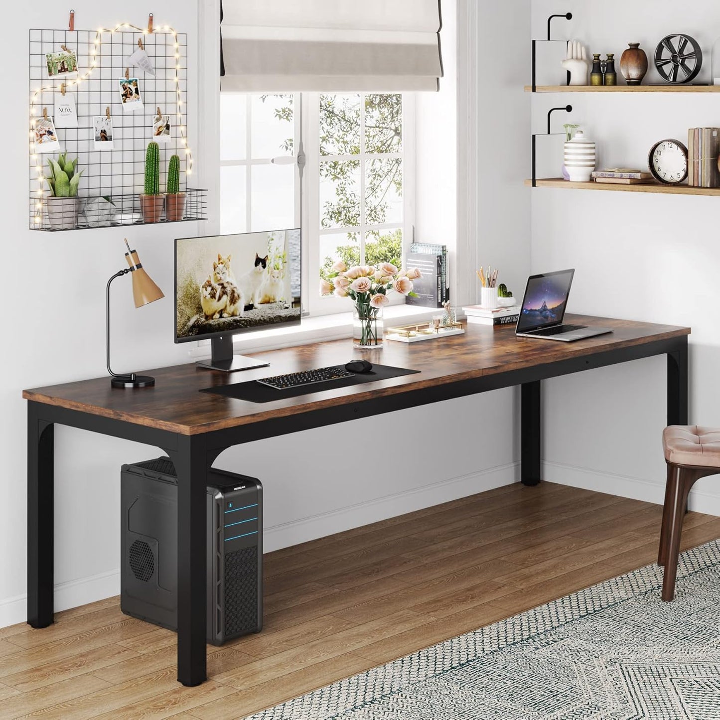 Vintage Bureau – Computer Tafel – Werktafel – Kantoor Meubel – Vergadertafel – Rustic Brown – Industrieel Design – 200 x 70 x 75 cm
