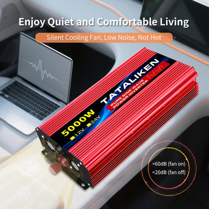 Pure Sinusgolf Omvormer – Spanningsomzetter – DC Naar AC Converter – Voertuigomvormer – Reisomvormer – 5000W Piekvermogen – USB Oplader – Aluminium Behuizing