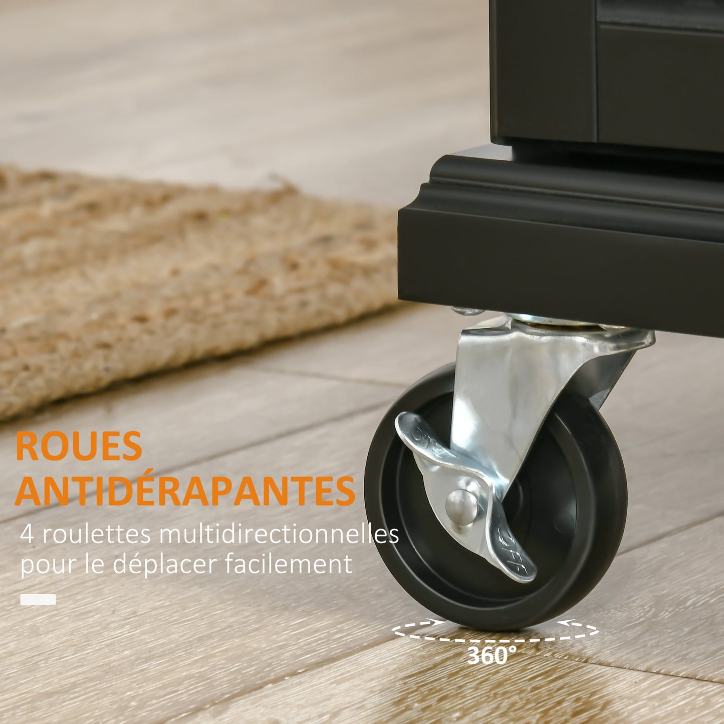 Keukentrolley – Serveerwagen – Keukenkast – Opbergtrolley – Werktafel – RVS Werkblad – Zwart Hout – 2-Deurs Kast – Zwenkwielen Met Rem