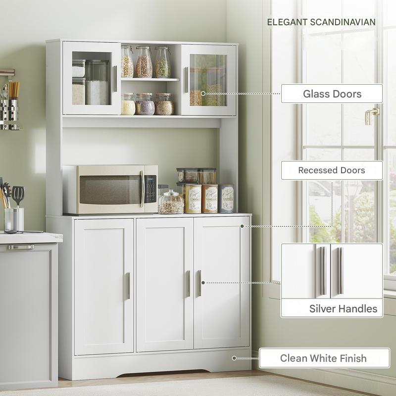 Keukenkast – Keukenmeubel – Opbergkast – Buffetkast – Keukenonderkast – Scandinavisch Design – 4 Glazen Deuren – Verstelbare Legplanken – Wit MDF & Spaanplaat – Duurzaam & Strak