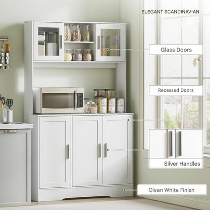 Keukenkast – Keukenmeubel – Opbergkast – Buffetkast – Keukenonderkast – Scandinavisch Design – 4 Glazen Deuren – Verstelbare Legplanken – Wit MDF & Spaanplaat – Duurzaam & Strak