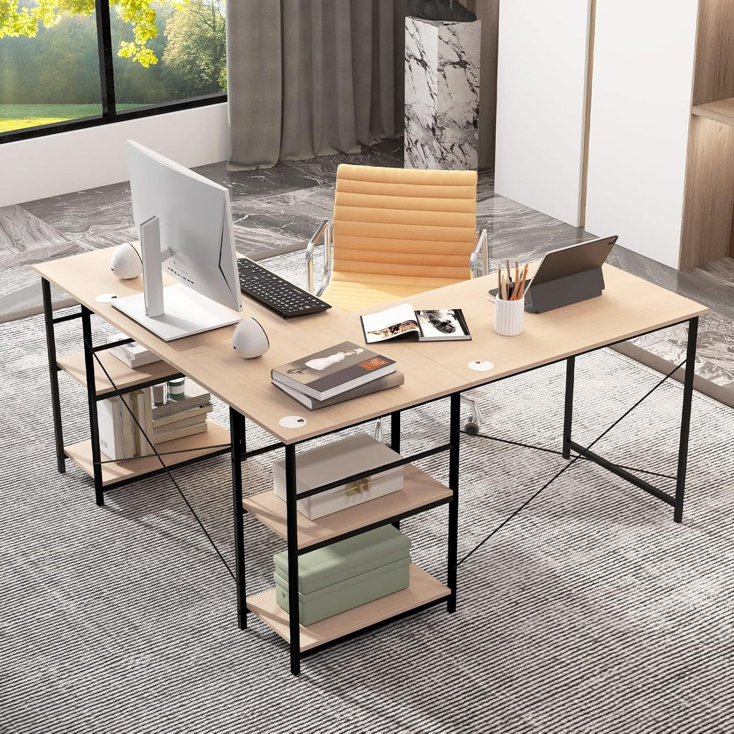 Hoekbureau – L-Vormig Bureau – Computerbureau – Gaming Bureau – Kantoor Bureau – 151x151x75 cm – Met 4 Opbergruimtes – Kabeldoorvoeren