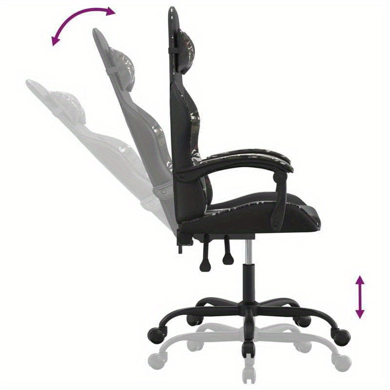 Swivel Gaming Chair in Black Faux Leather And Camouflage.