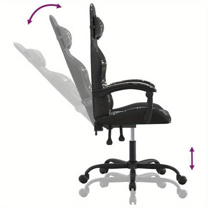 Swivel Gaming Chair in Black Faux Leather And Camouflage.