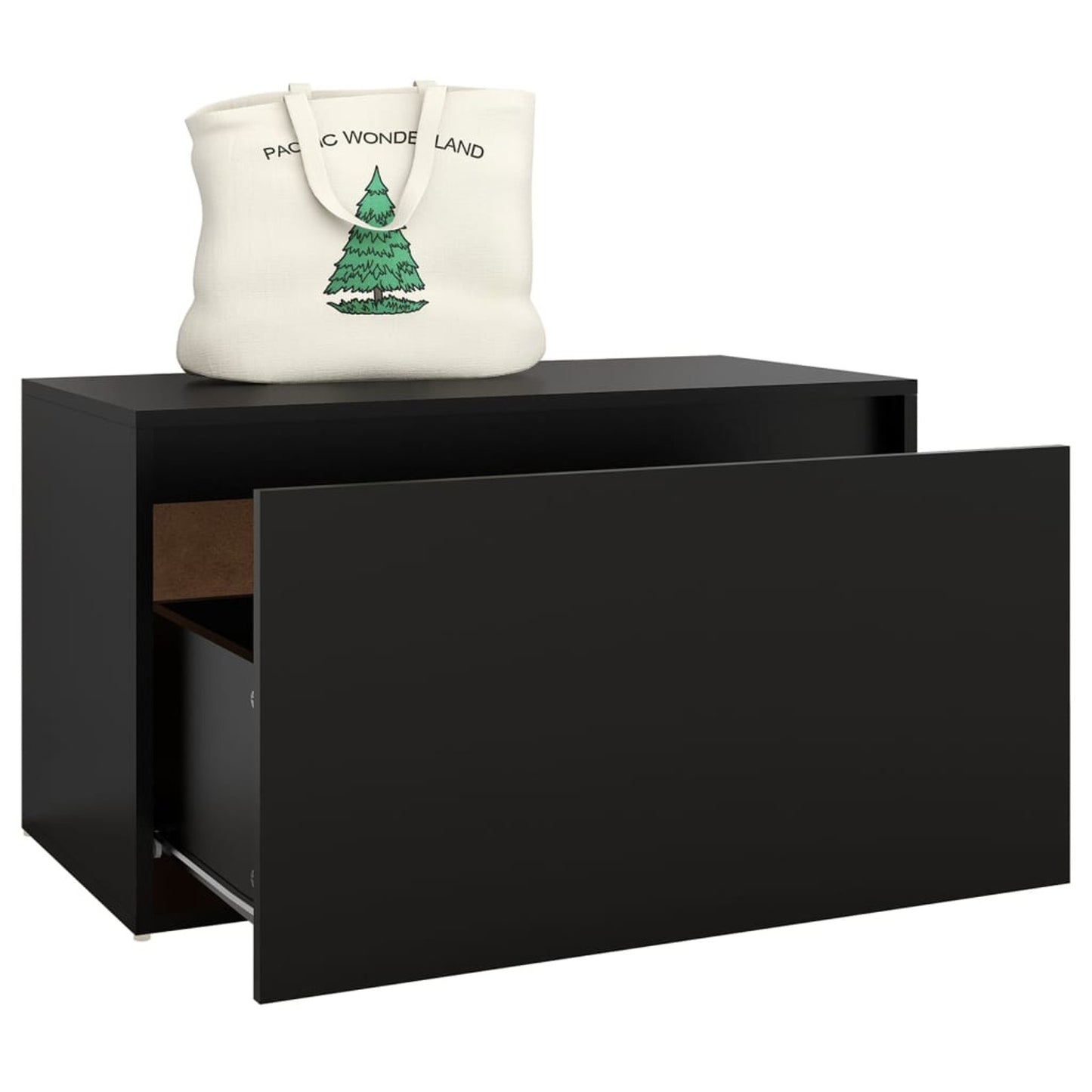 Halbank – Opbergbank – Schoenenbank – Zitbank – Bank Met Ottoman – Modern Zwart Gelakt Spaanplaat – Compact Formaat 78,7x40x45 cm