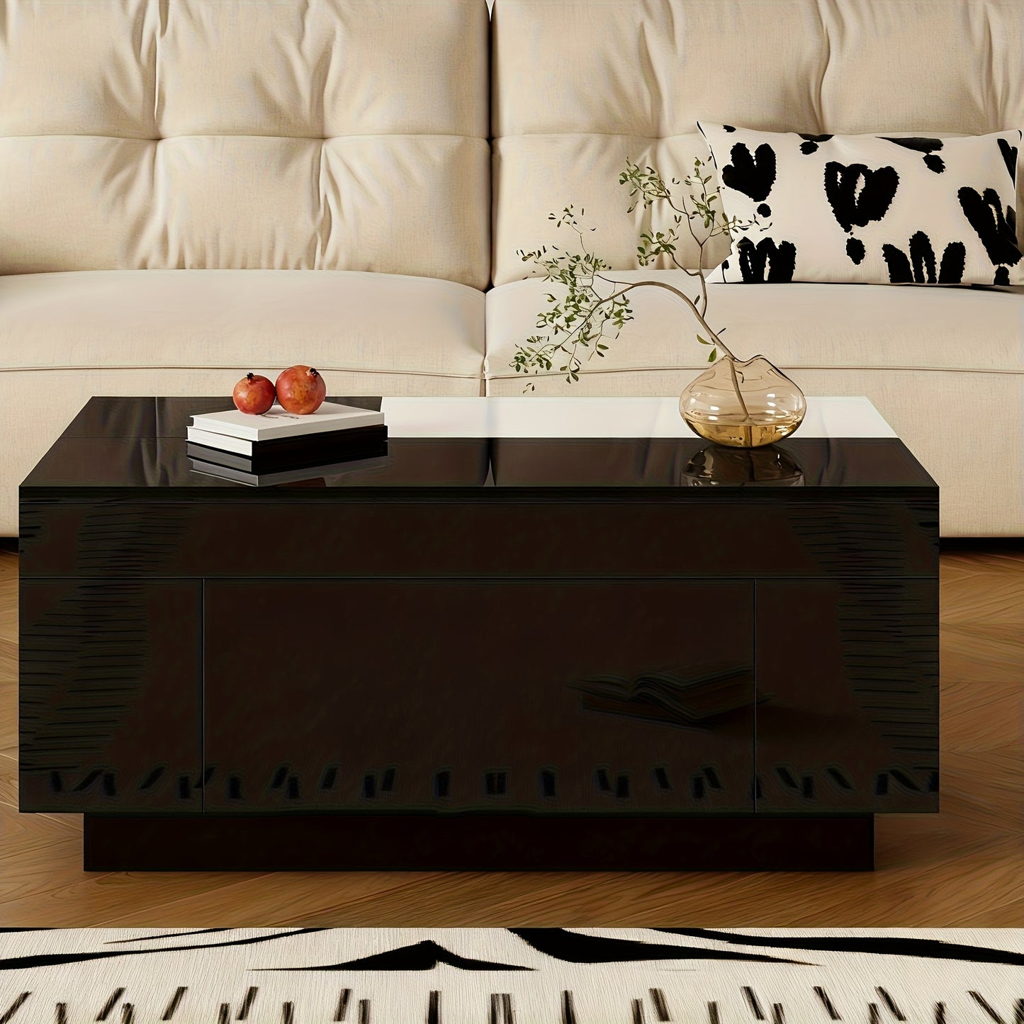 Modern Expandable/Retractable Coffee Table with Black & White Glossy Tabletop, Hidden Storage - Heavy-Duty Metal Frame, Easy Assembly, Space-Saving Convertible Design for Small Spaces, Apartments, Living Room Furniture (No Wo