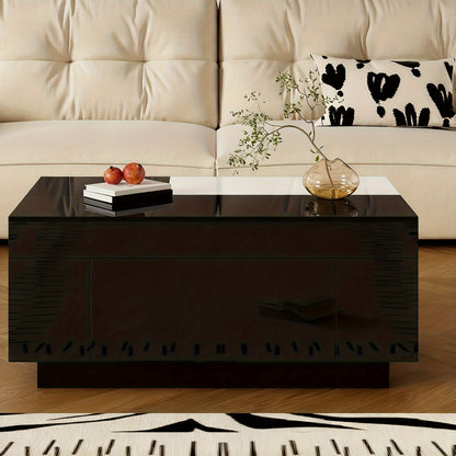 Modern Expandable/Retractable Coffee Table with Black & White Glossy Tabletop, Hidden Storage - Heavy-Duty Metal Frame, Easy Assembly, Space-Saving Convertible Design for Small Spaces, Apartments, Living Room Furniture (No Wo