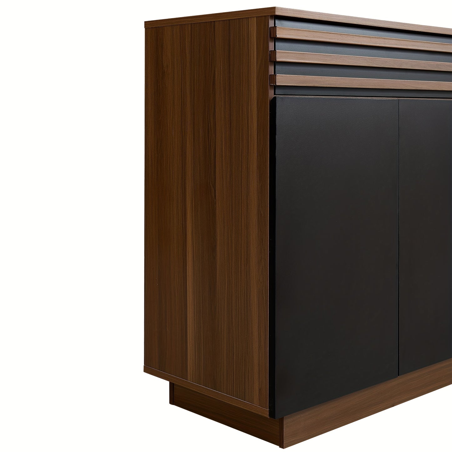 Contemporary Sideboard 150 X 40 X 85cm In Brown Wood Look with Black Doors, 2 Drawers And 4 Cupboard Doors, Spacious Storage And Stylish Design for Living Room, Dining Room And Kitchen., Dining Room Cabinet, Spacesaving Furni