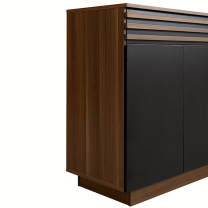 Contemporary Sideboard 150 X 40 X 85cm In Brown Wood Look with Black Doors, 2 Drawers And 4 Cupboard Doors, Spacious Storage And Stylish Design for Living Room, Dining Room And Kitchen., Dining Room Cabinet, Spacesaving Furni