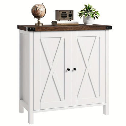 Dressoir – Opbergkast – Ladekast – Buffetkast – Kast – Landelijk Design – 2 Deuren Met X-Patroon – Verstelbare Legplanken – Hardhouten Accent – Vrijstaand