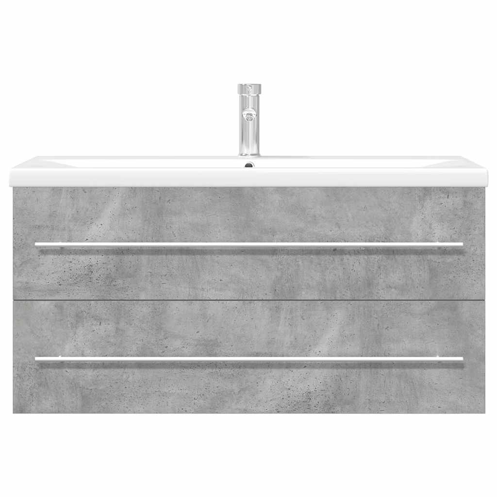 Badkamermeubelset – Badmeubel – Wastafelmeubel – Onderbouwkast – Spiegel – Beton grijs – Wandmontage – Keramische Wasbak 100x38,5x48 cm