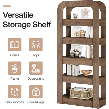 Boekenkast – Boekenplank – Vakkenkast – Opbergkast – Open Kast – 5 Planken – Espresso Bruin – Hoog 1,8 Meter – Stevig Hout & Spaanplaat – Vrijstaand Met A-Frame