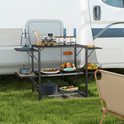 Campingtafel – Kampeertafel – Opvouwbare Tafel – Outdoor Tafel – Picknicktafel – Stalen Frame – Aluminium Blad – Met Opbergrekken – Inclusief Draagtas – 126x46x81 cm