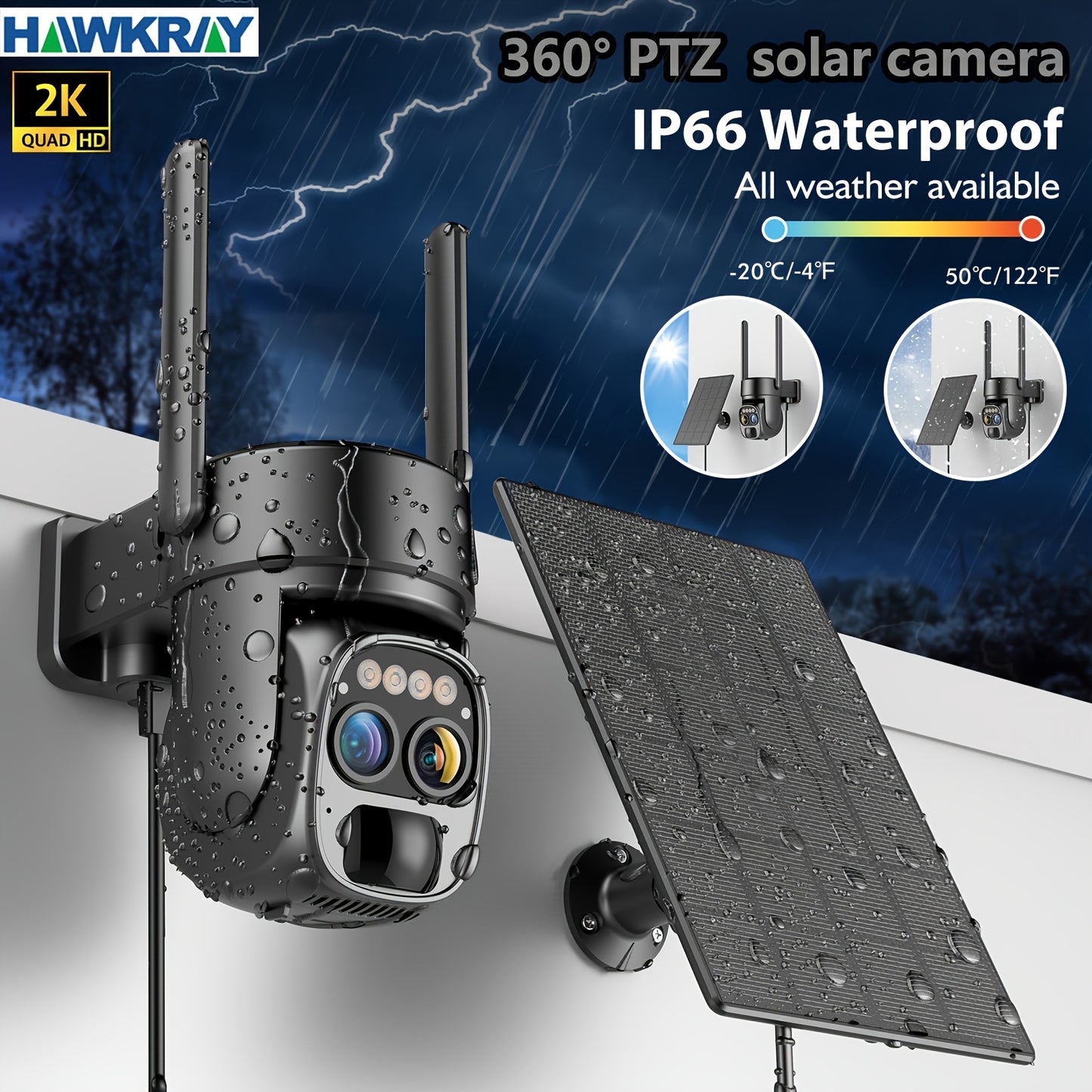 Solar Beveiligingscamera – Draadloze Beveiligingscamera – Zonne-energie Camera – Buiten Camera – 2K Full HD – Bewegingsdetectie & AI-Herkenning