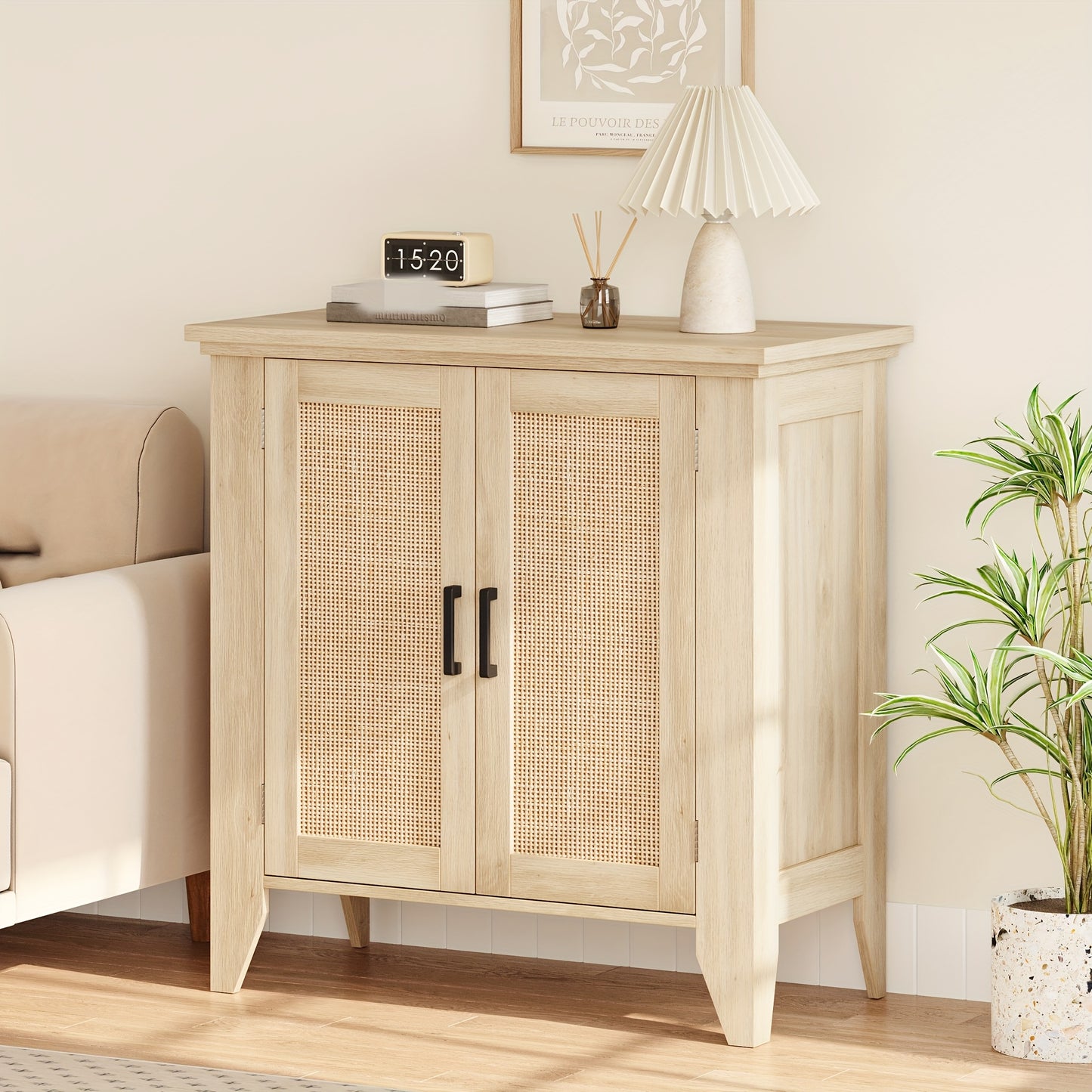 Dressoir – Buffetkast – Opbergkast – Ladekast – Woonkamerkast – Natuurlijk Rattan – Handgeweven Deuren – Stevige Constructie – Eenvoudige Montage