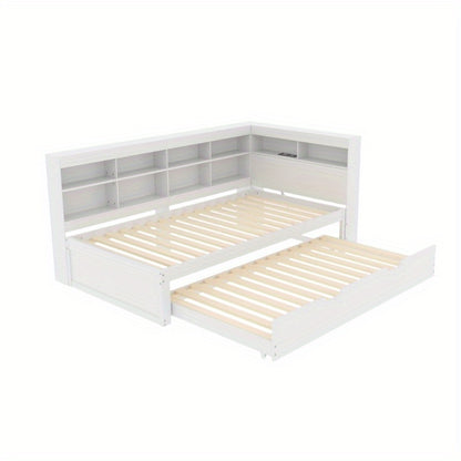 Uitschuifbare Slaapbank – Sofa Bed – Slaapbank Bed – Bedbank – Slaapbank Uitschuifbaar – Massief Houten Frame – 90x200 cm Slaapoppervlak – Wit met Opbergruimte