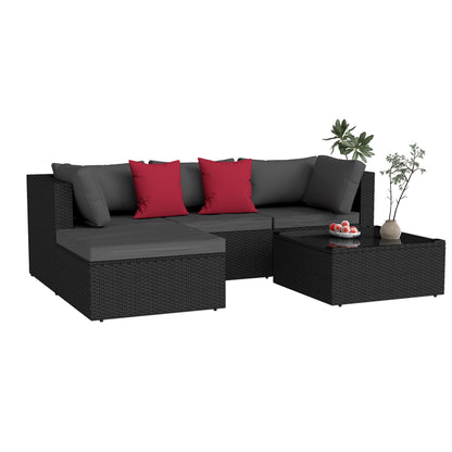 Loungeset – Tuinset – Hoekbank – Balkonset – Tuinmeubelen – Polyrattan – Gegalvaniseerd Stalen Frame – Inclusief Kussens