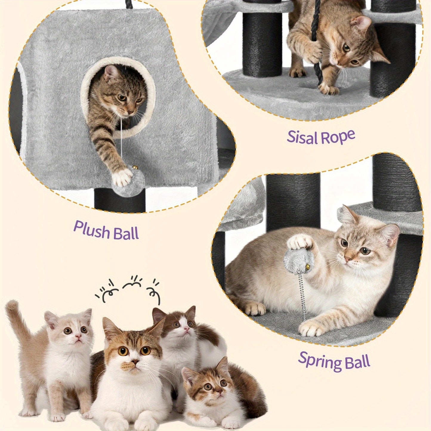 Krabpaal – Kattenboom – Kattenmeubel – Kattentoren – Krabmeubel – 163 cm Hoog – 10 cm Dikke Sisalpalen Voor Grote Katten – Twee Kattenholletjes Met Ruim Platform