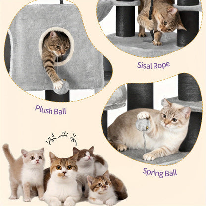 Krabpaal – Kattenboom – Kattenmeubel – Kattentoren – Krabmeubel – 163 cm Hoog – 10 cm Dikke Sisalpalen Voor Grote Katten – Twee Kattenholletjes Met Ruim Platform