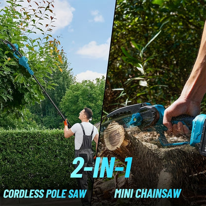 2-in-1 Draadloze Kettingzaag – Polesaw – Mini Kettingzaag – Elektrische Zaag – Verlengbare Steel – Met 2 Batterijen – Lichtgewicht & Veilig – 6 Inch Kettingblad