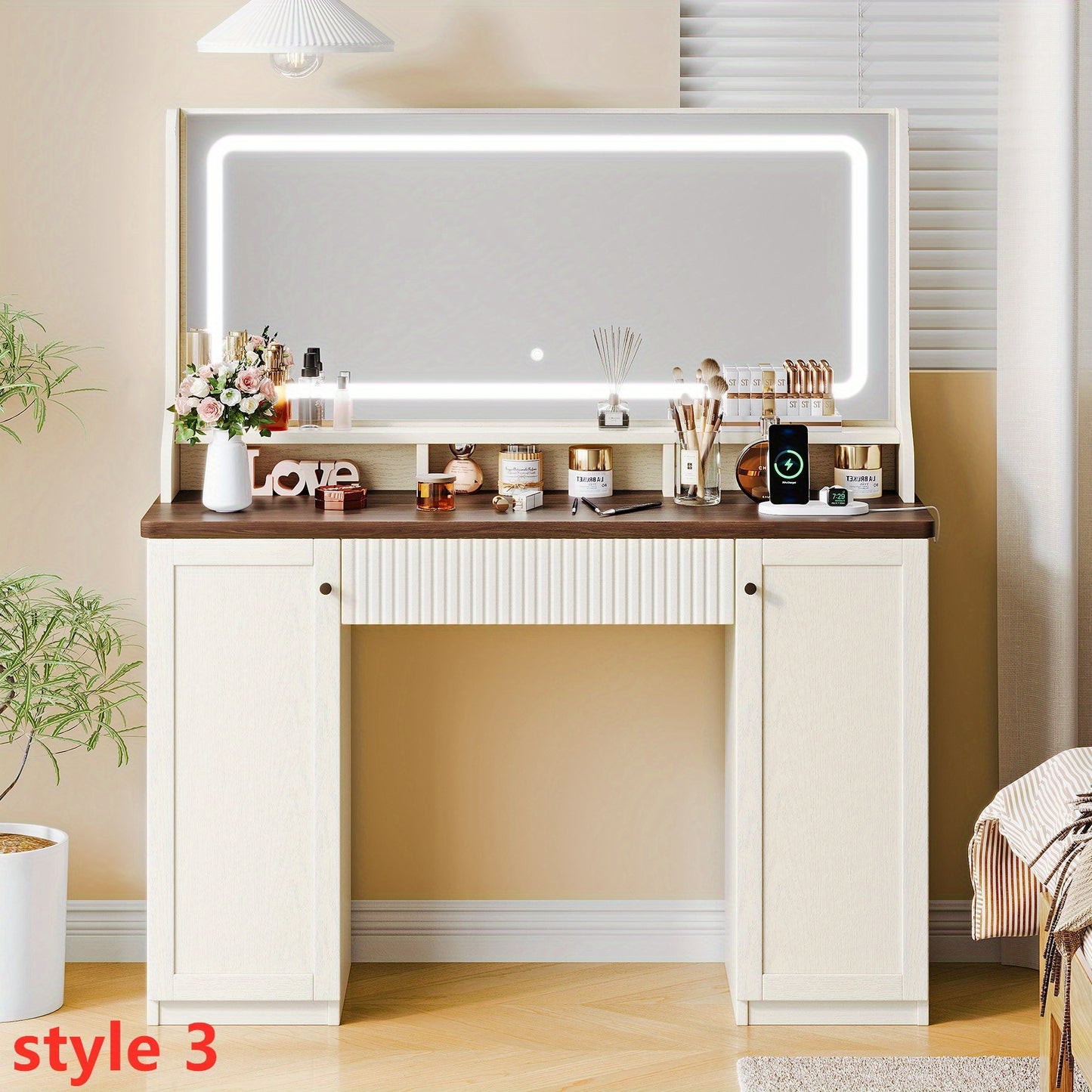 Make-up tafel – kaptafel – cosmeticatafel – make-up meubel – dressing table – 68,6 cm hoog – hardhout en glas – 3,2 kuub opslag – 2 lades en 2 planken – ruimtebesparend design – eenvoudige montage