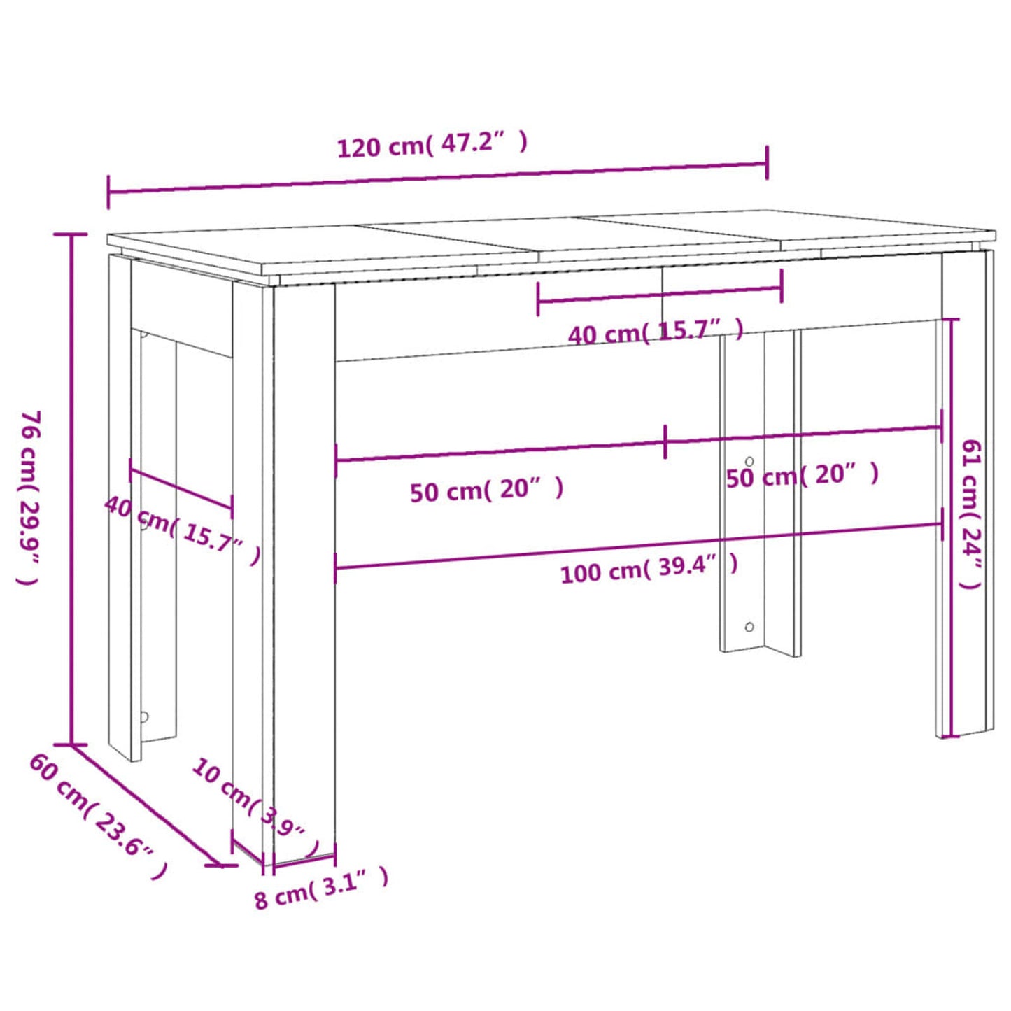 Eettafel – Tafel – Dinertafel – Keukentafel – Witte Eettafel – Modern Design – 120x60 cm – Samengesteld Hout Met Chroom