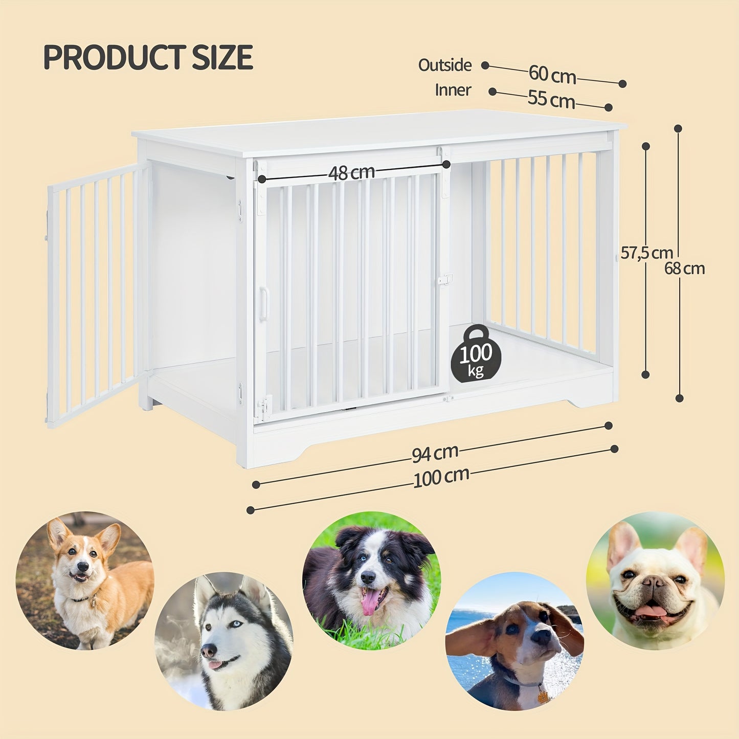 Hondenhok – Hondenbench – Hondenkooi – Hondenhuis – Kennel – Dubbele Deuren – Robuuste Stalen Buizen – 60x100x68 cm – Draagt Tot 100 kg