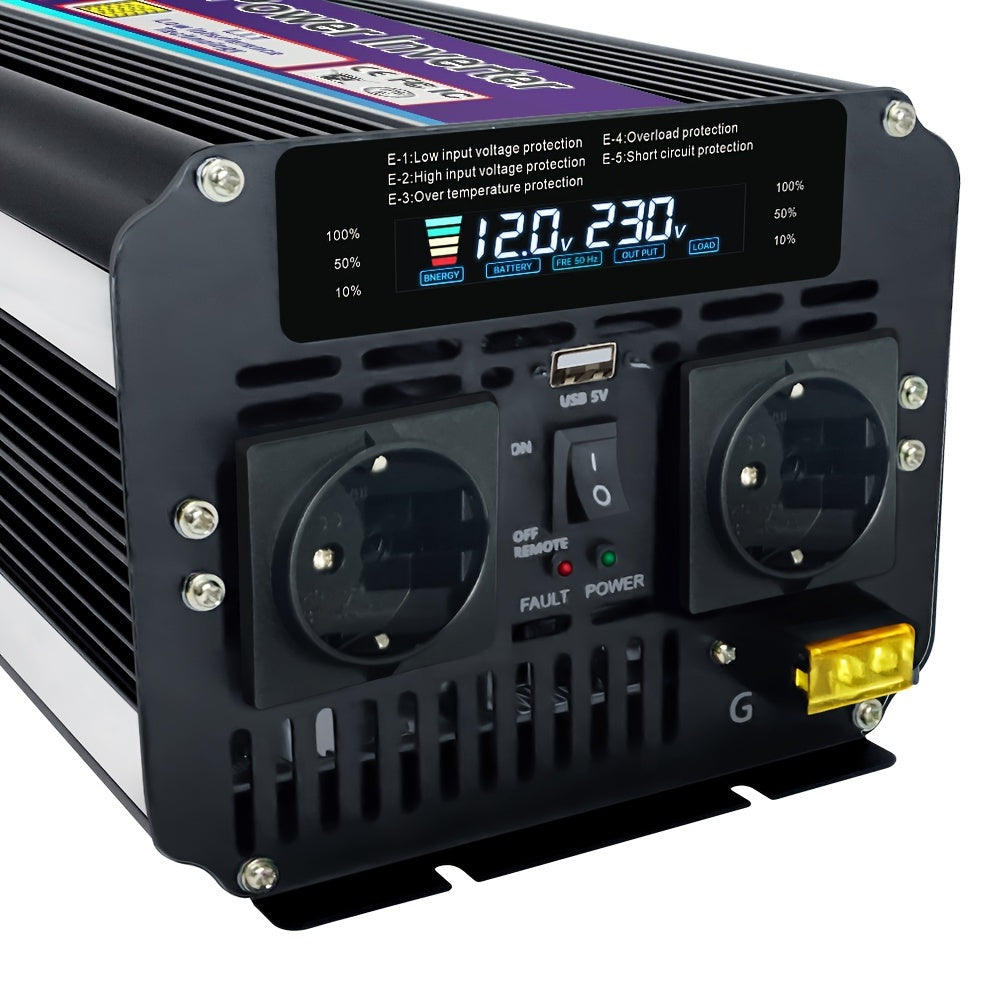 Spanningsomvormer – Omvormer – Stroomomzetter – 12V Naar 230V – 4000W Continu Vermogen – USB Poort – LED Display