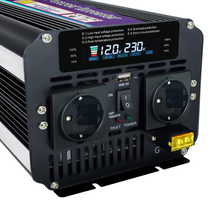 Spanningsomvormer – Omvormer – Stroomomzetter – 12V Naar 230V – 4000W Continu Vermogen – USB Poort – LED Display