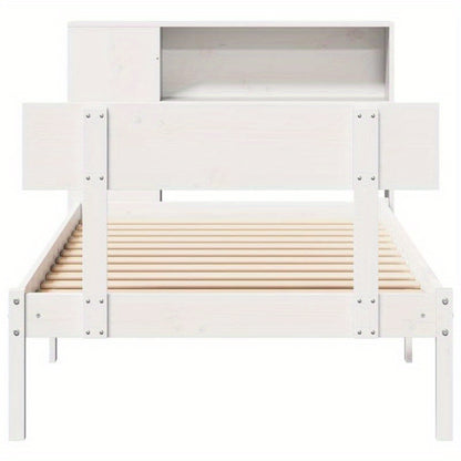 Solide Houten Bedframe – Eenpersoonsbed – Slaapbank – Bedombouw – Bedframe 90x200 cm – Wit – Verwijderbaar Hoofdeind & Voetbord – Geen Matras Nodig – Eenvoudig Te Monteren
