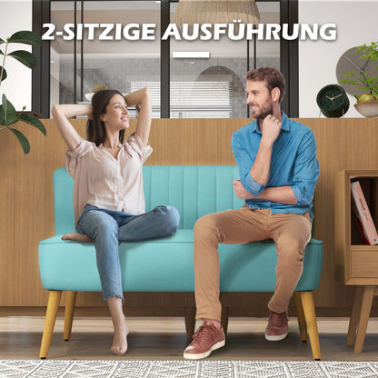 2-zitsbank – Tweezitsbank – Sofa – Zitbank – Linnen Bank – Retro Design – Houten Poten – 117x56,5x77 cm – Groen