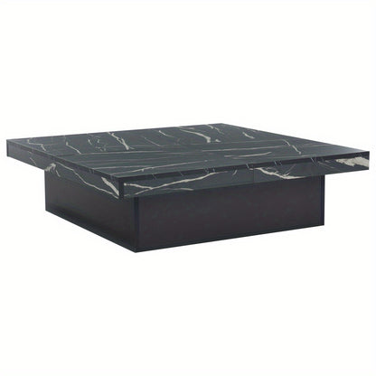 Salontafel – Woonkamertafel – Koffietafel – Bijzettafel – Tafel – Zwart Modern Vierkant – Marmerlook Blad – 90x90x25 cm – Vier Lades & Schuifblad – Max. Belastbaar 30 kg