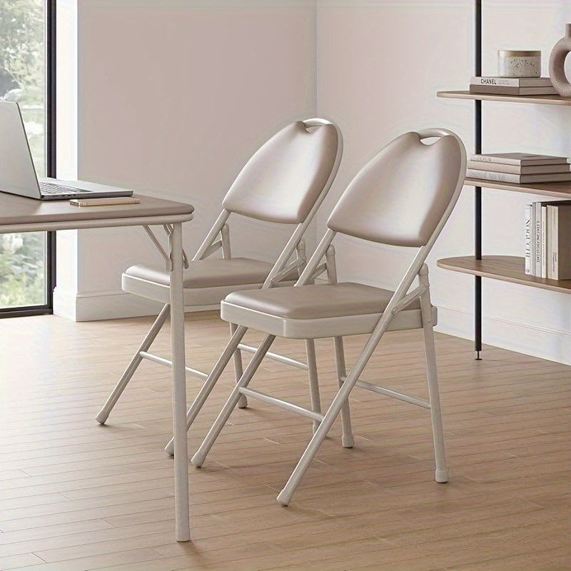 4pcs Heavy-Duty Metal Folding Chair Set with Non-Slip Feet & Faux Leather Cushion Seats - Portable Indoor/Outdoor Chairs Suitable for, Events, Parties, Space-Saving, Seating