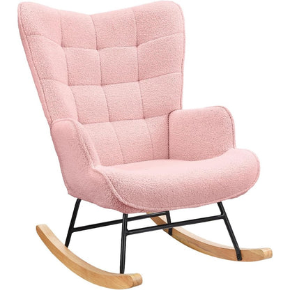 Schommelstoel – Relaxstoel – Schommelstoel voor Binnen – Tuinstoel – Balkonstoel – Lichtroze – Ergonomisch Ontwerp – Houten Schommelglijders