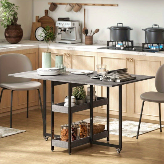 Uitklapbare Eettafel – Inklapbare Tafel – Opvouwbare Tafel – Vouwbare Keukentafel – Ruimtebesparende Tafel – Voor 2-4 Personen – Verrijdbaar Met Vergrendeling – Melamine, Stevig & Makkelijk Schoon