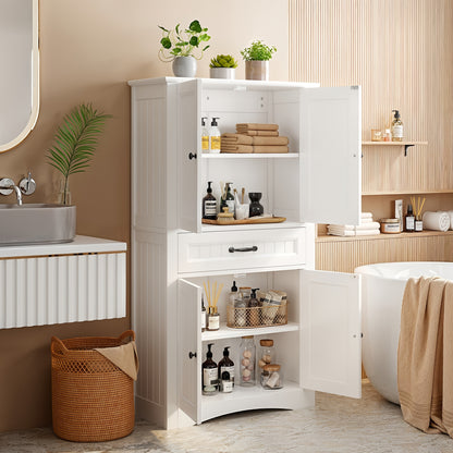 Opbergkast – Voorraadkast – Kastje – Dressoir – Bergkast – Modern – 4 Deuren Met Lade – Verstelbare Planken – Anti-Kiep Veilig – Wit Hout Kunstbord