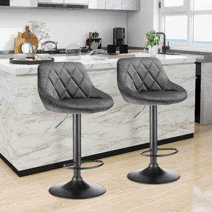 Velvet Bar Stools, Kitchen Bar Stools, Set of 6, Adjustable Height, 360-Degree Swivel, with Metal Footrest, Non-Slip Base