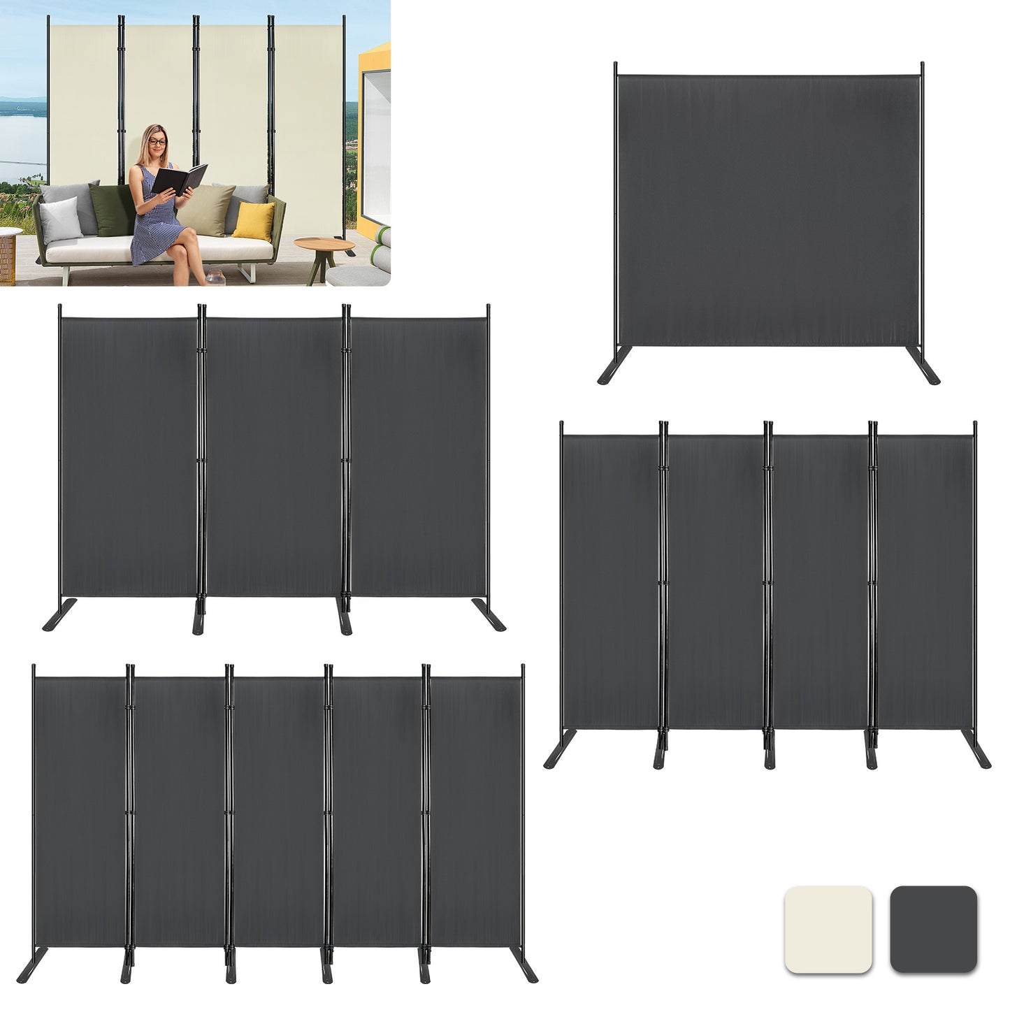 Paravent Paravents Room Divider Windshield Spanish Anthracite/Beige Foldable Partition Balcony Privacy Screen Partition Wall