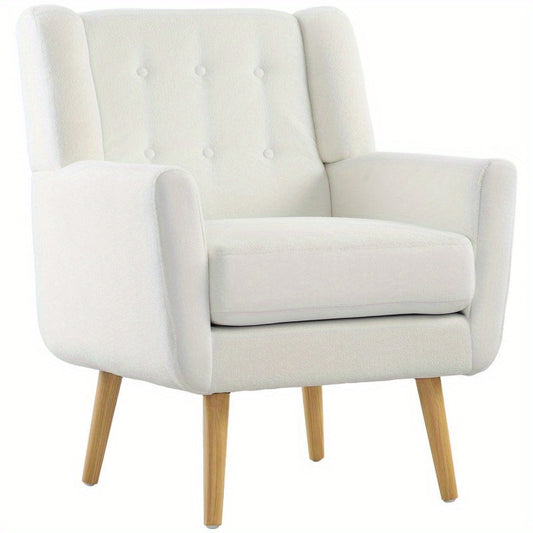 Loungezetel – Fauteuil – Loungestoel – Relaxstoel – Zetel – Teddyfleece Bekleding – Robuuste Houten Poten – Hoog Zitcomfort