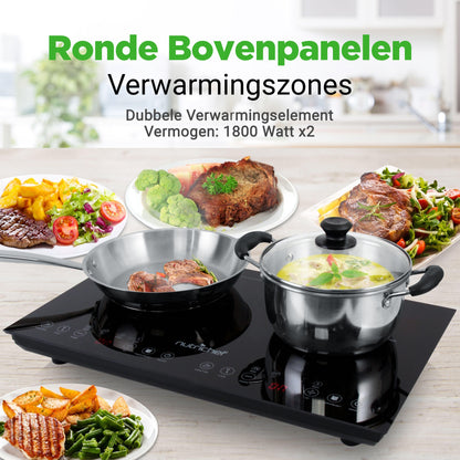 Inductiekookplaat – Elektrische Kookplaat – Vrijstaande Kookplaat – Draagbare Kookplaat – 2 Kookzones – Keramisch Glas – Kinderslot Veiligheid – 230V Aansluiting
