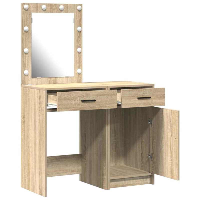 Damming Table with Door 2pcs Brown 50 X 41 X 135Cm Wood Material Crafted from High-Quality Engineered Wood, This Makeup Table Is Both Functional And Practical., Home Organization, Dressing Table, Stylish Dresser, Modern Vanit
