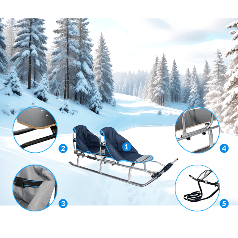 Tweepersoons Slee – Kinderslee – Winterslee – Aluminium Slee – Sneeuwslee – Lichtgewicht Aluminium – Ingebouwde LED-verlichting