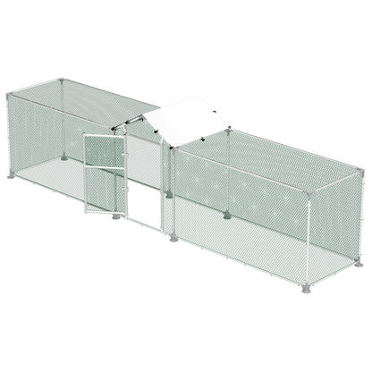 Kippenren – Kippenhok – Buitenren – Pluimveestal – Hennenhok – Met Halfrond PE Zonwering – Stevig Gegalvaniseerd Stalen Frame – 5x1x1,5 Meter – Geen Elektriciteit Nodig