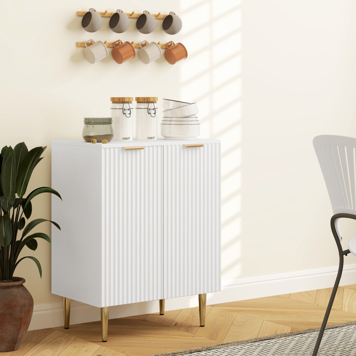 Keukenkast – Buffetkast – Opbergkast – Dressoir – Sideboard – 2 Deuren – Verstelbare Plank – Metalen Poten – Wit – Compact 60x40x80 cm