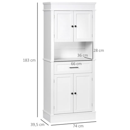 Opbergkast Keukenkast Buffetkast Dressoir Kastenwand Wit – Modern Design – Verstelbare Planken & Compact Formaat 74x39,5x183 cm