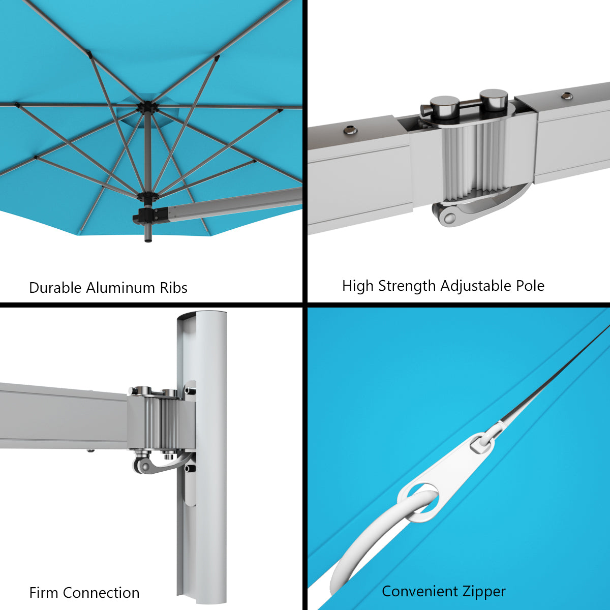 Cantilever Wandparasol – Muurparasol – Schaduwparasol – Balkonparasol – Hangparasol – 247 cm Diameter – Aluminium Frame & Kantelfunctie – Blauw