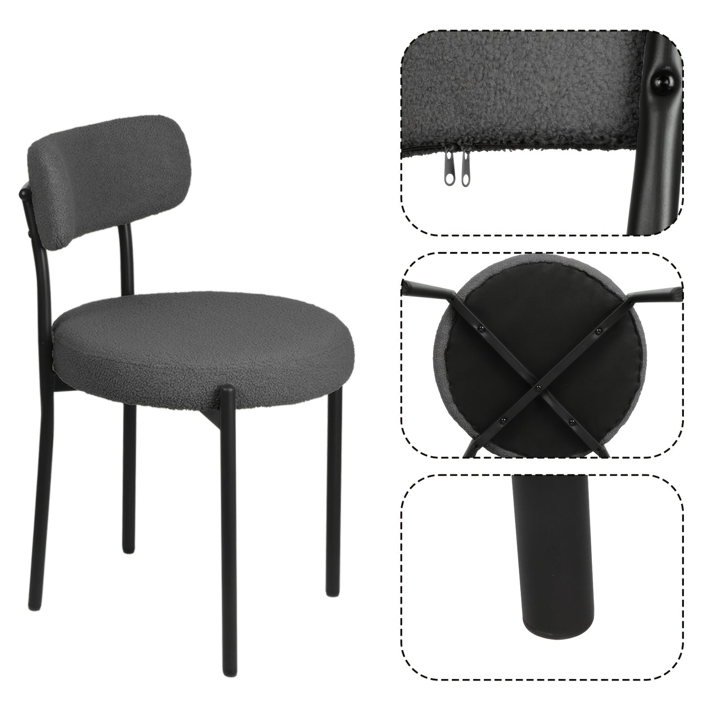 Eetkamerstoel – Stoel – Kuipstoel – Armstoel – Designstoel – Set Van 2 – Teddy Velvet Bekleding – Metalen Poten – Open Rugleuning – Donkergrijs