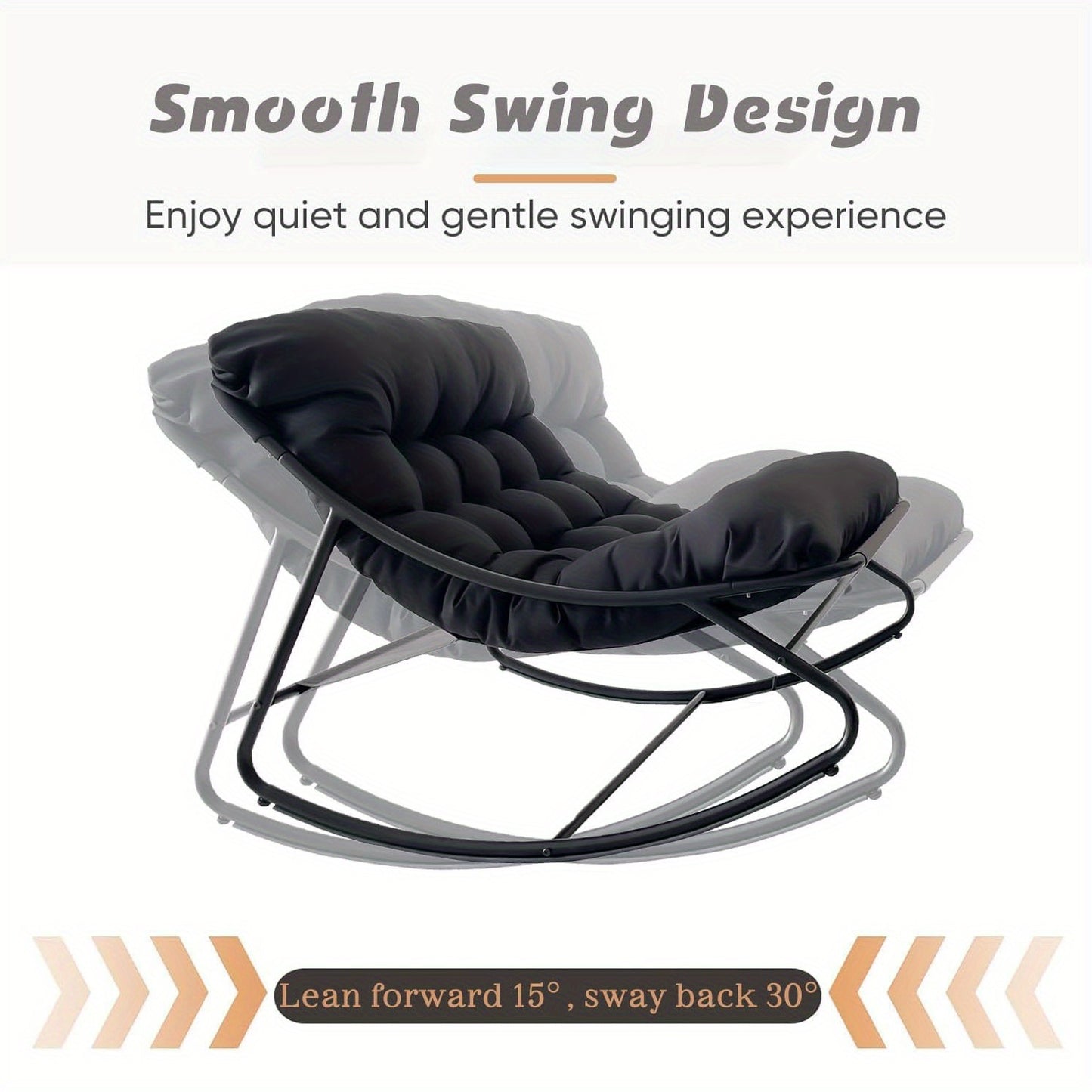 Schommelstoel – Draaifauteuil – Relaxstoel – Loungestoel – Stoel Zwart – Handmatige Verstelbare Rugleuning – 360° Draaifunctie
