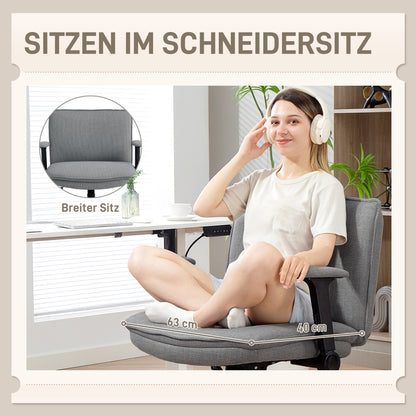 Bureaustoel – Office Chair – Kantoorstoel – Bureaustoelen – Draaistoel – Verstelbare Zithoogte – Inklapbare Armleuningen – Grijs Linnenlook – Stalen Onderstel