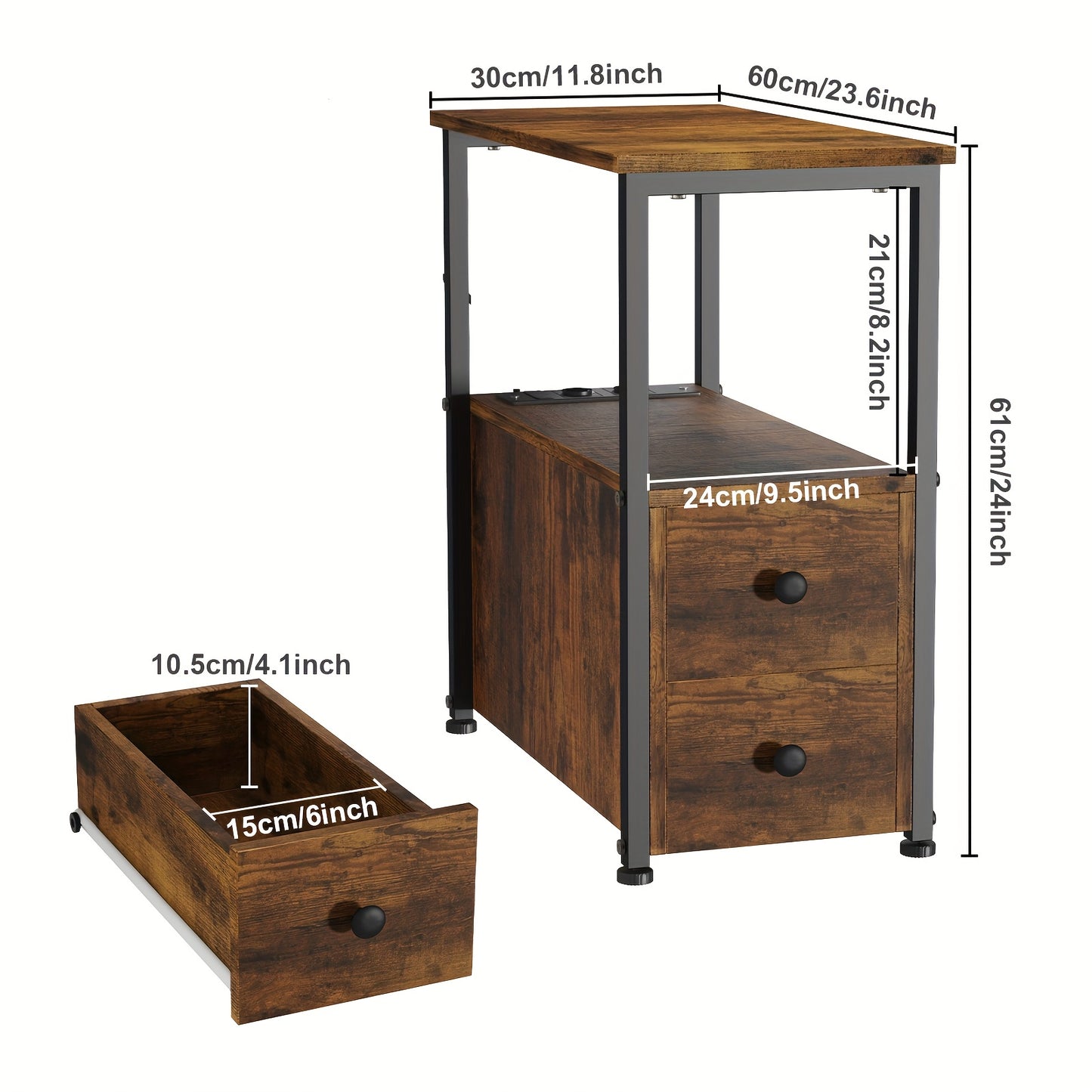 Ladeblok – Ladeblok Bureau – Ladekast – Rolkast – Archiefkast – Compact Opbergmeubel 2 Laden – Stevige Metalen Poten 30x60x61 cm